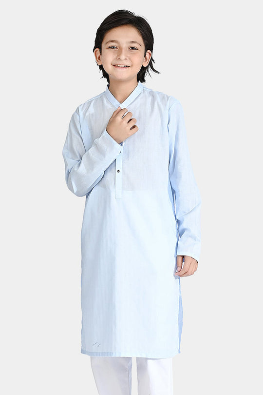 Boys Cotton Jacquard Basic Kurta (VIBRANT)-L/BLUE