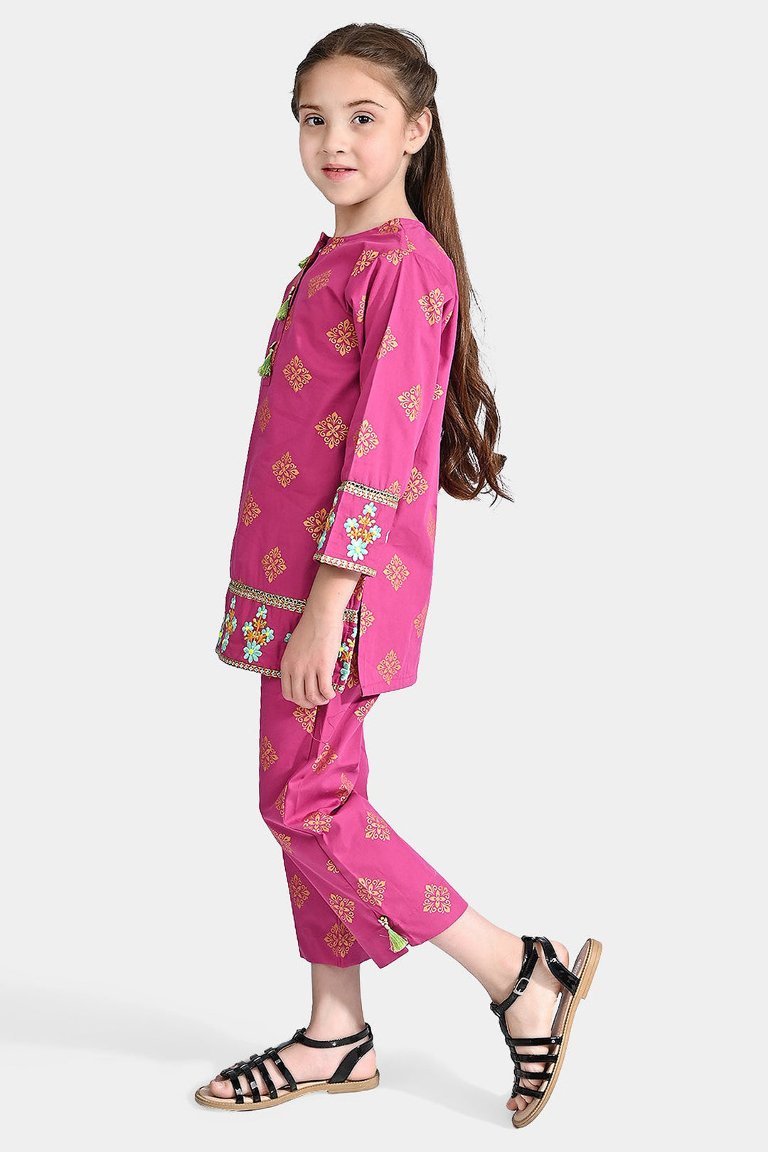 Girls Cotton Poplin Emb 2Pcs Rubi-Magenta