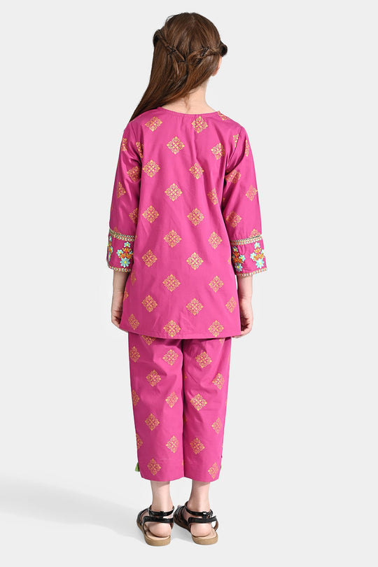 Girls Cotton Poplin Emb 2Pcs Rubi-Magenta