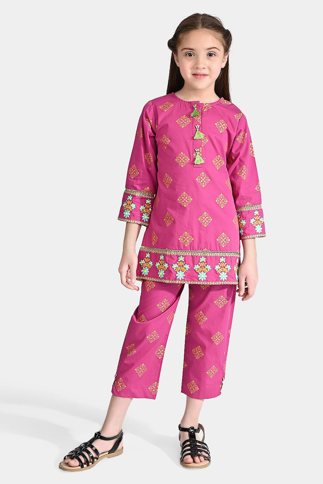 Girls Cotton Poplin Emb 2Pcs Rubi-Magenta