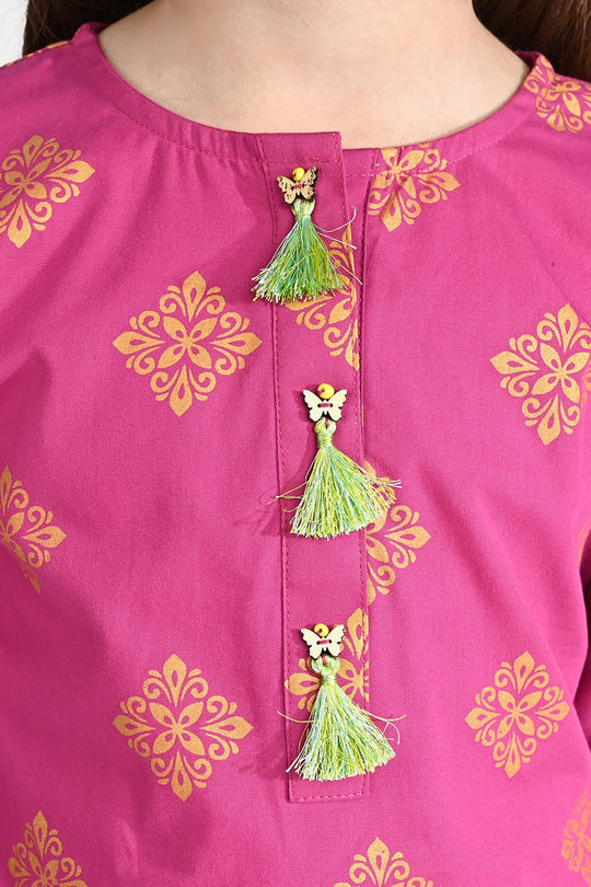 Girls Cotton Poplin Emb 2Pcs Rubi-Magenta