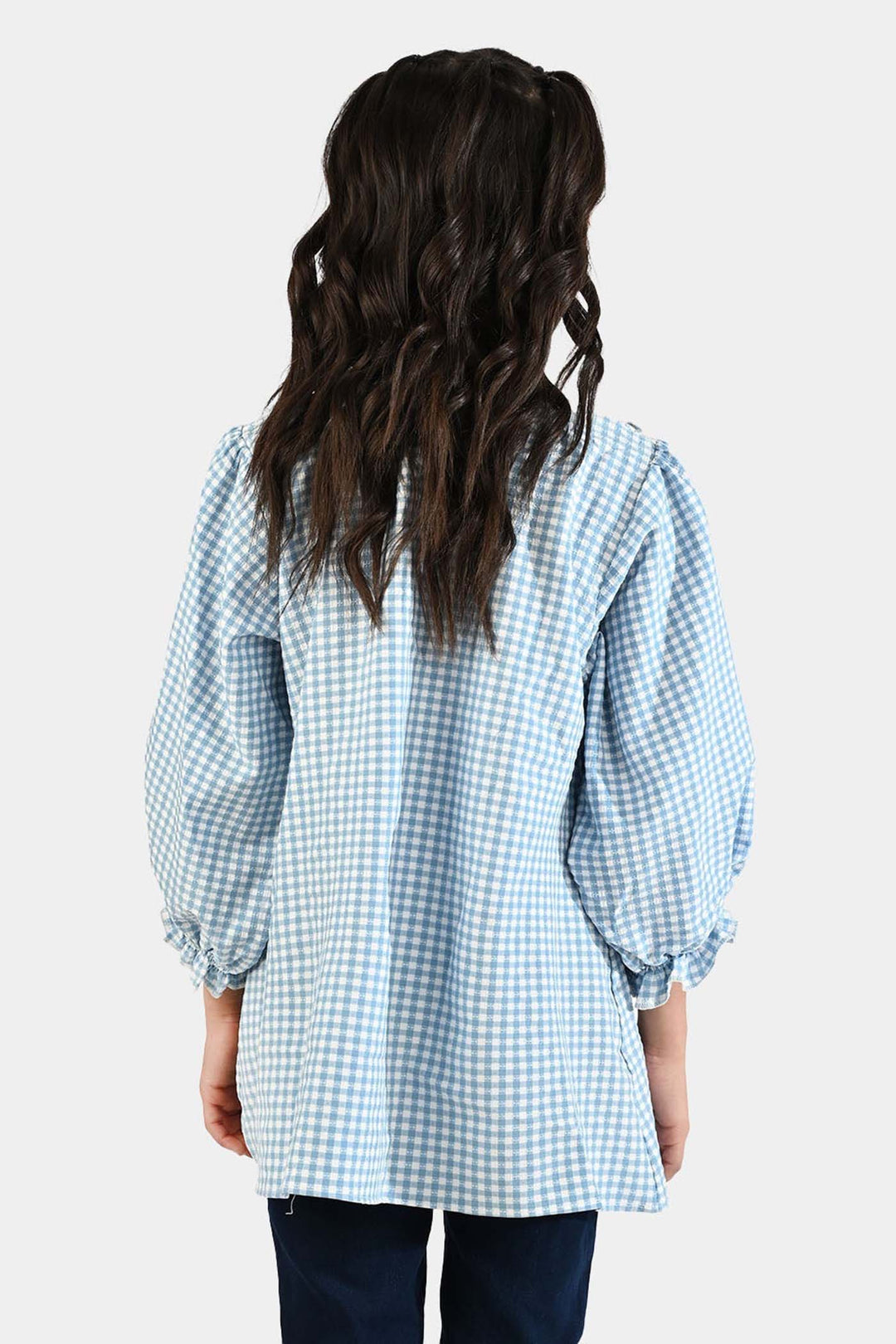Girls Poly Jersey Casual Top Sky Checks-LIGHT BLUE