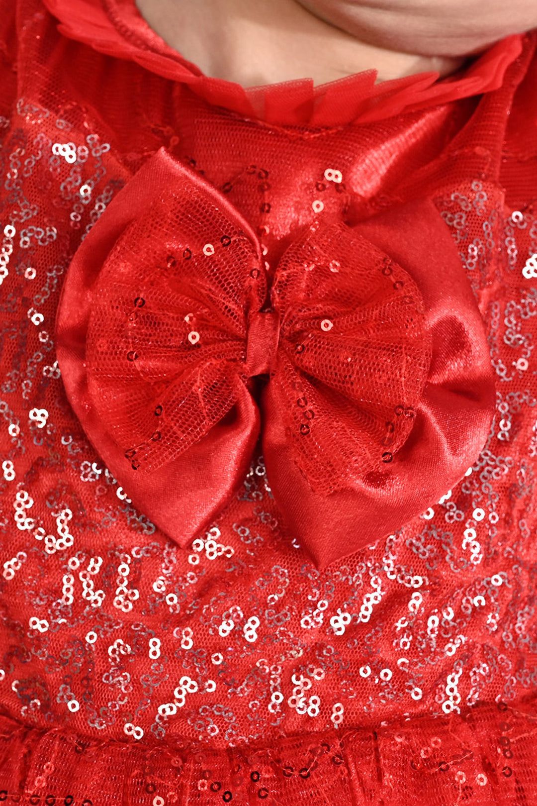 Girls Net Fancy Frock Elegant-Red