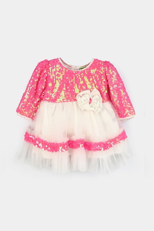 Infant Girls Sequence Fancy Frock-Princess-PINK