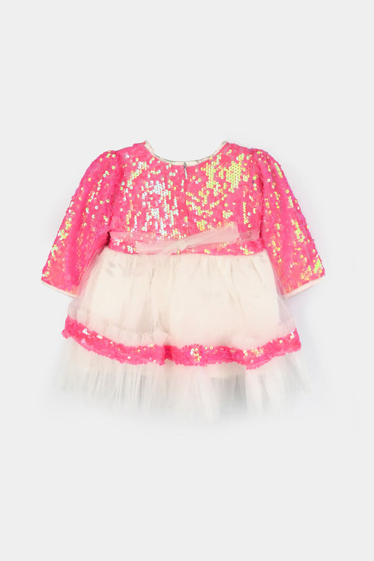Infant Girls Sequence Fancy Frock-Princess-PINK