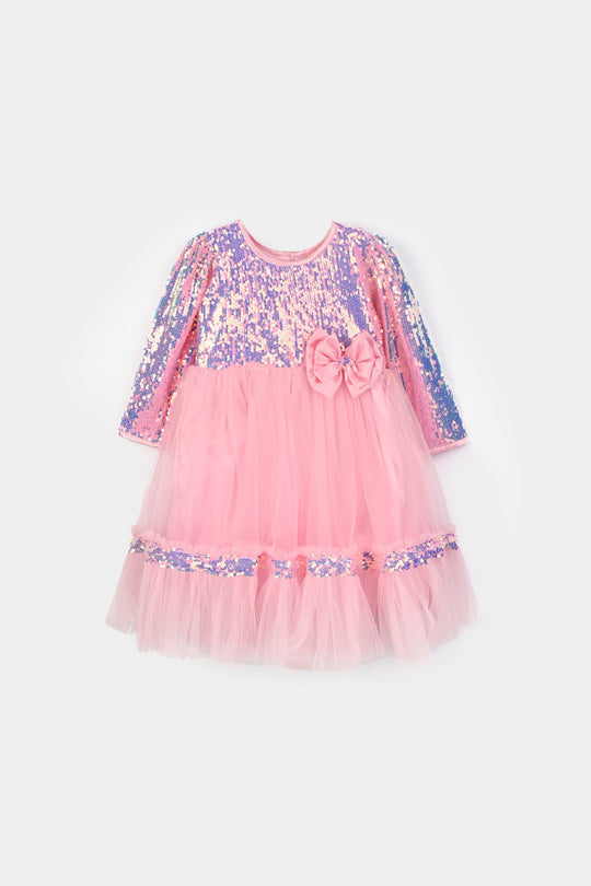 Girls Sequence Fancy Frock-Princess-Light Pink