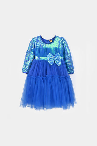 Girls Sequence Fancy Frock-Blossom-BLUE