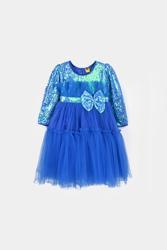 Girls Sequence Fancy Frock-Blossom-BLUE