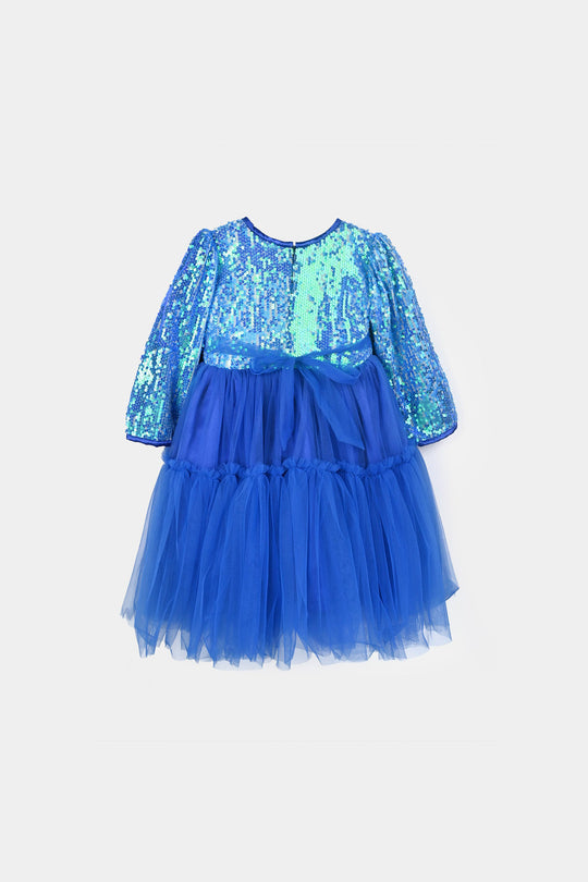 Girls Sequence Fancy Frock-Blossom-BLUE