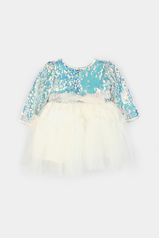 Infant Girls Sequence Fancy Frock-Blossom-Light Blue