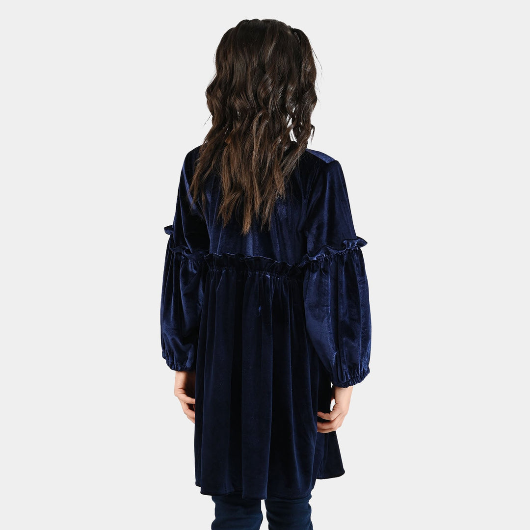 Girls Velvet Casual Frock Ocean-Navy Blue