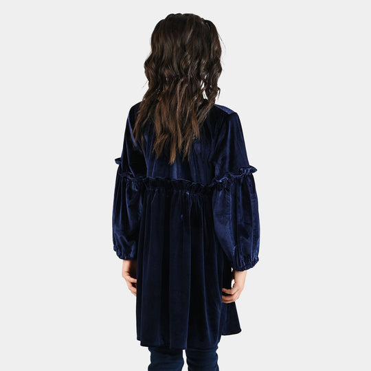 Girls Velvet Casual Frock Ocean-Navy Blue