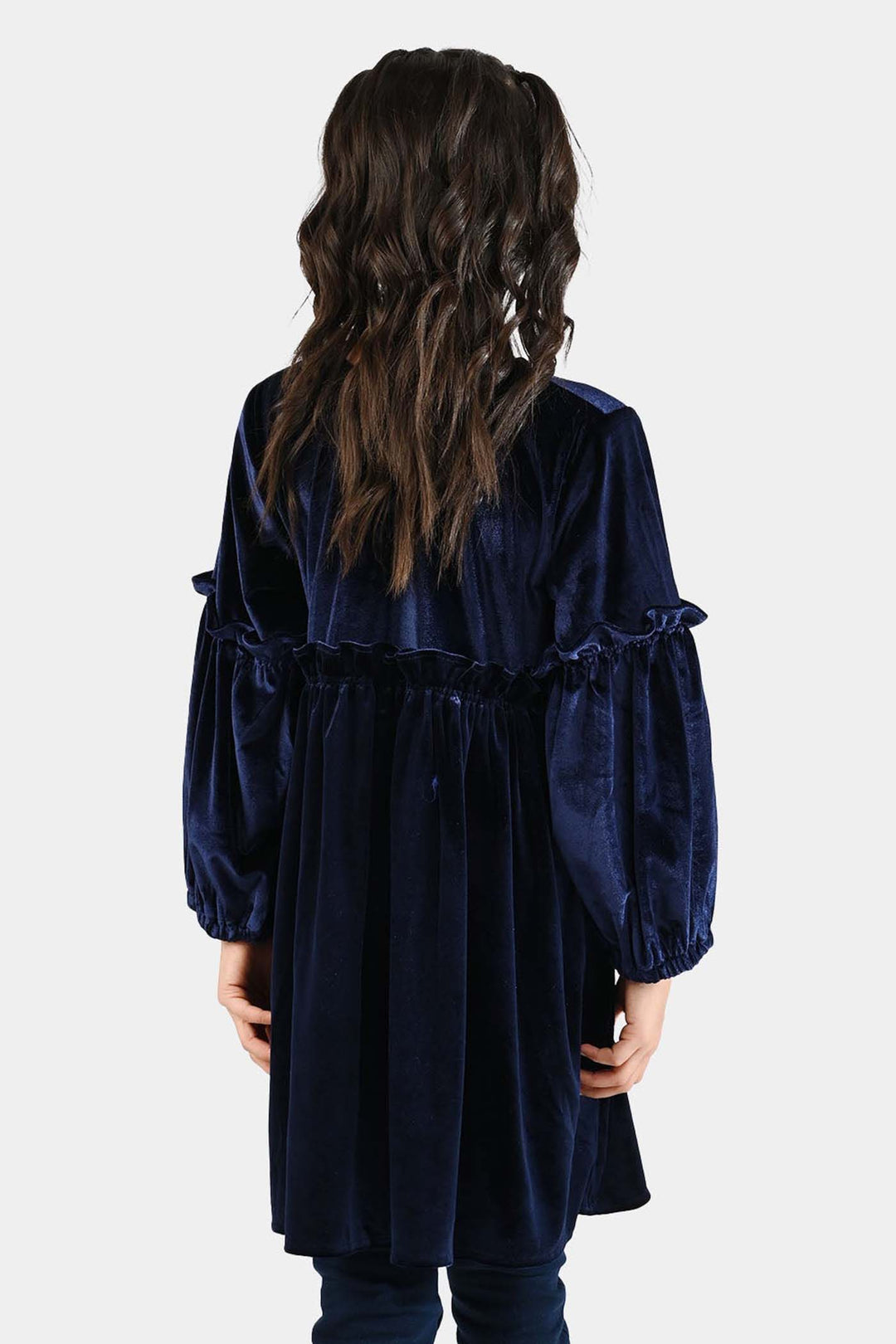 Girls Velvet Casual Frock Ocean-Navy Blue