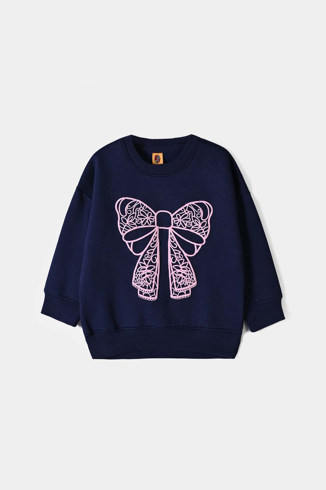 Girls Fleece 2 Piece Suit Lace Bow - NAVY