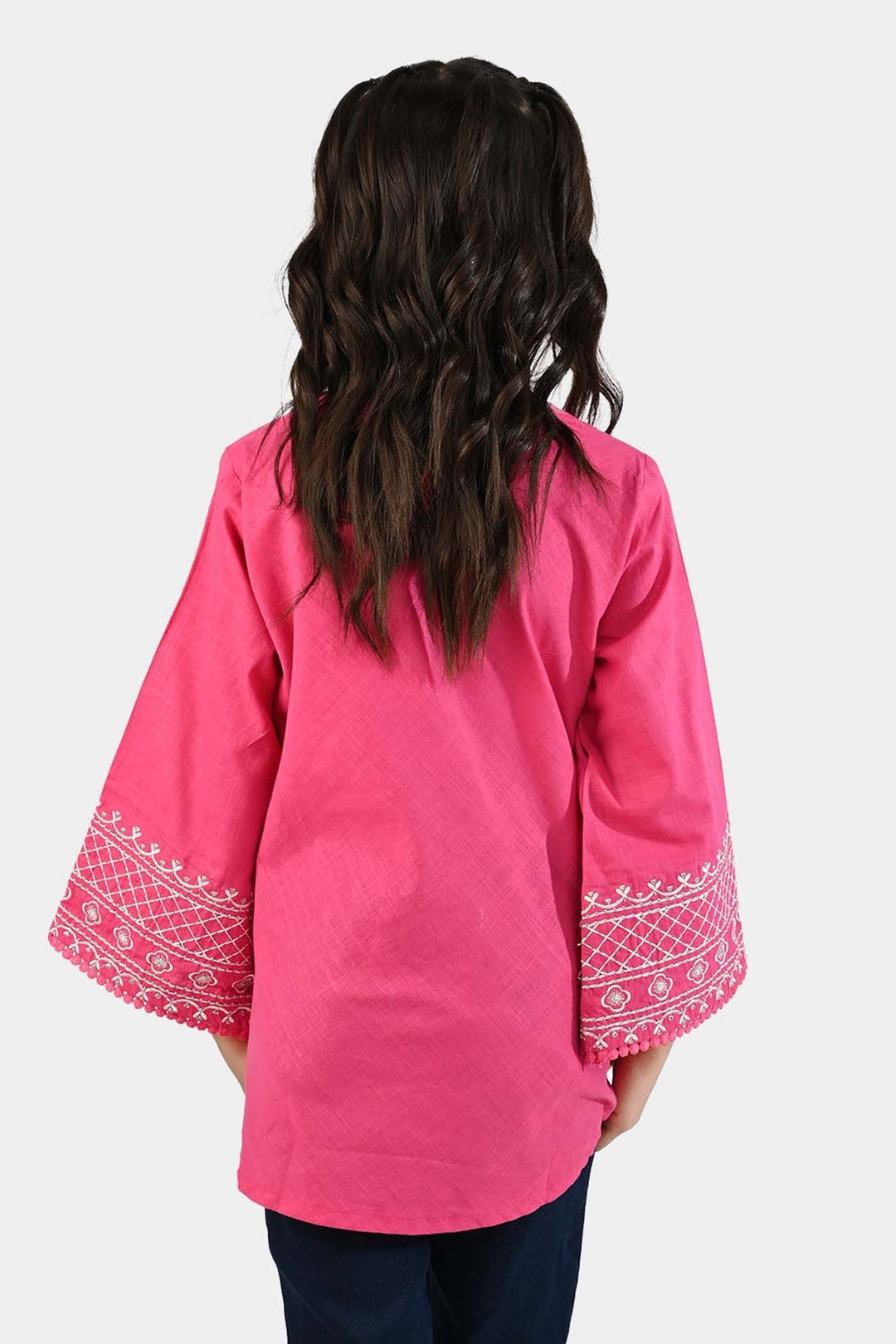 Girls Cotton Slub Emb Top Pink Fusion-Fuchs Rose