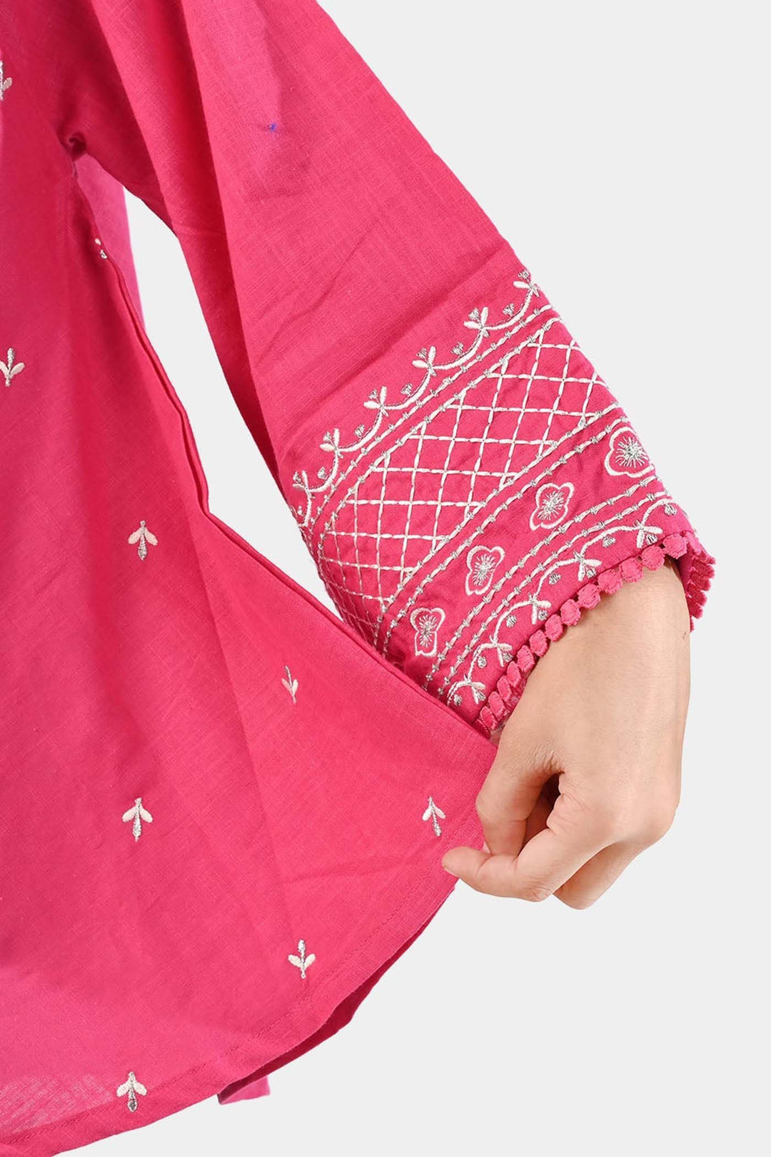 Girls Cotton Slub Emb Top Pink Fusion-Fuchs Rose