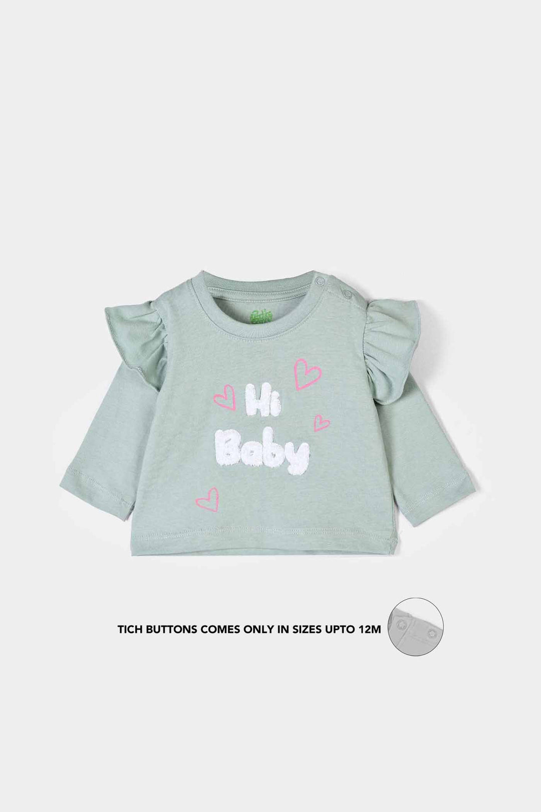 Infant Girls Cotton Jersey T-Shirt Hi Baby - Sage Green