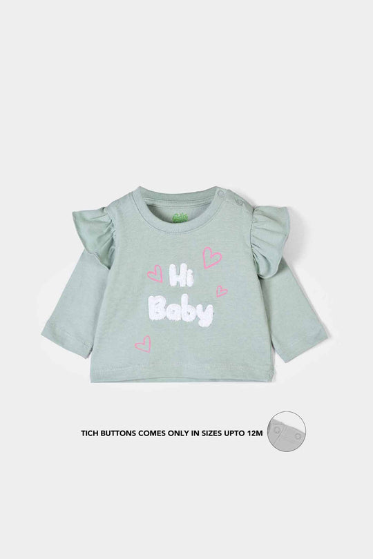 Infant Girls Cotton Jersey T-Shirt Hi Baby - Sage Green