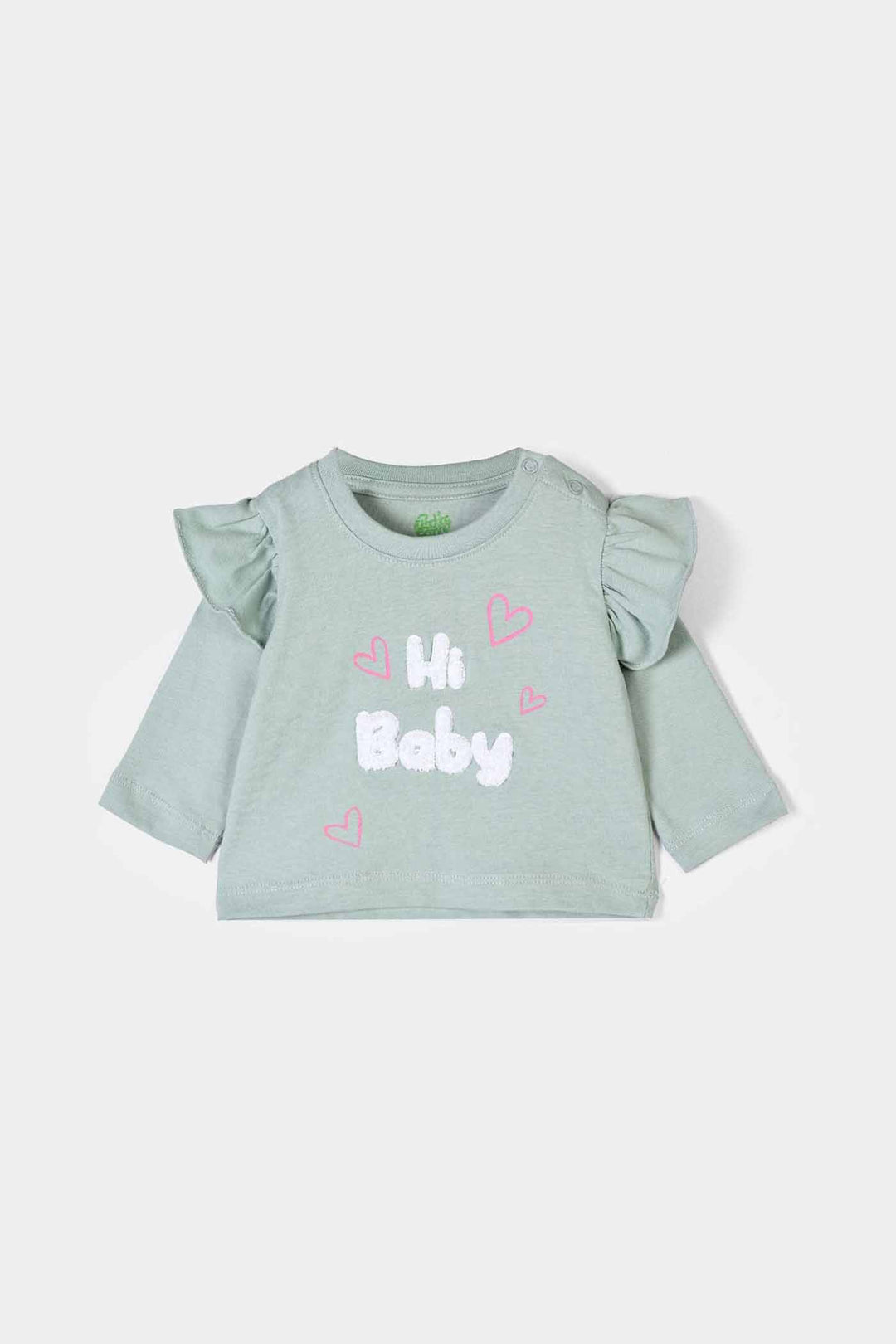 Infant Girls Cotton Jersey T-Shirt Hi Baby - Sage Green