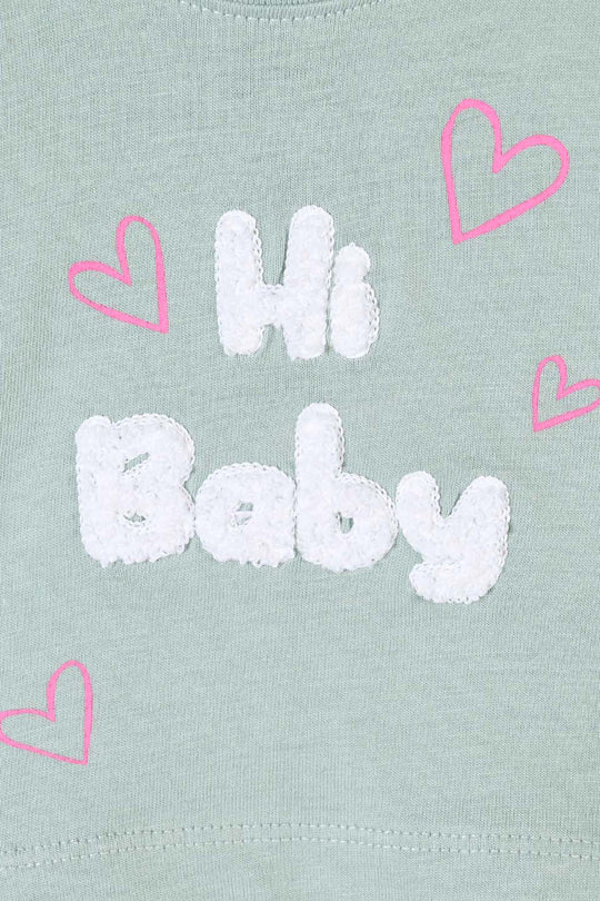 Infant Girls Cotton Jersey T-Shirt Hi Baby - Sage Green