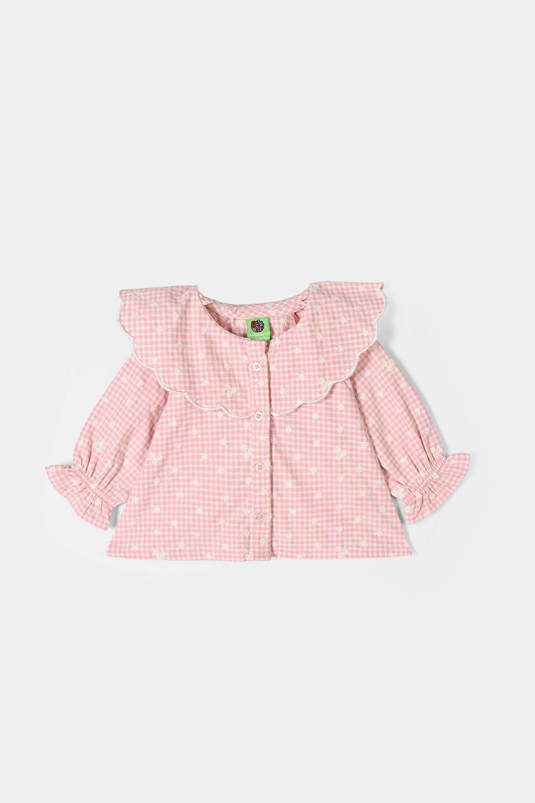 Infant Girls Yarn Dyed Emb Top Floral Check - Peach