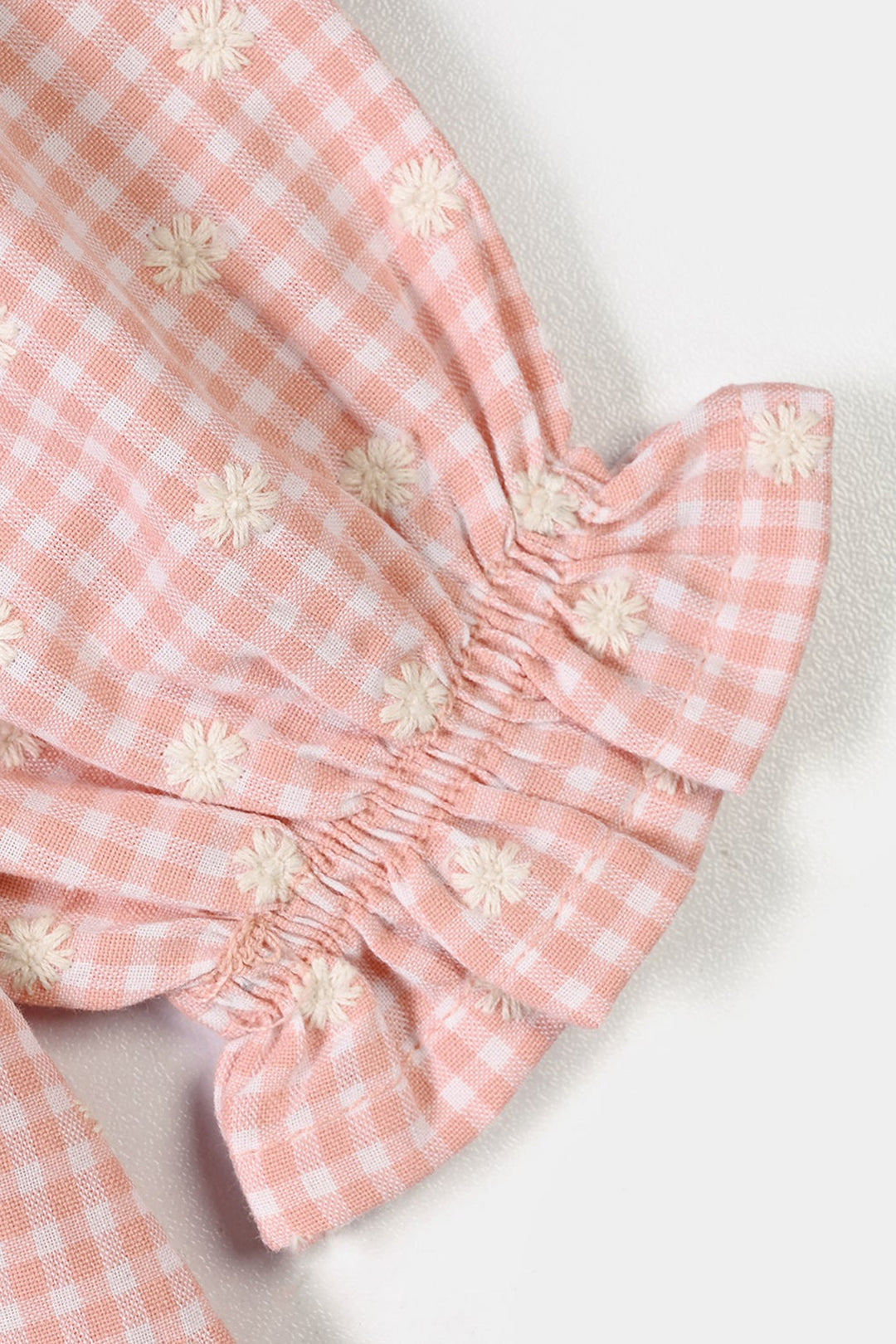 Infant Girls Yarn Dyed Emb Top Floral Check - Peach