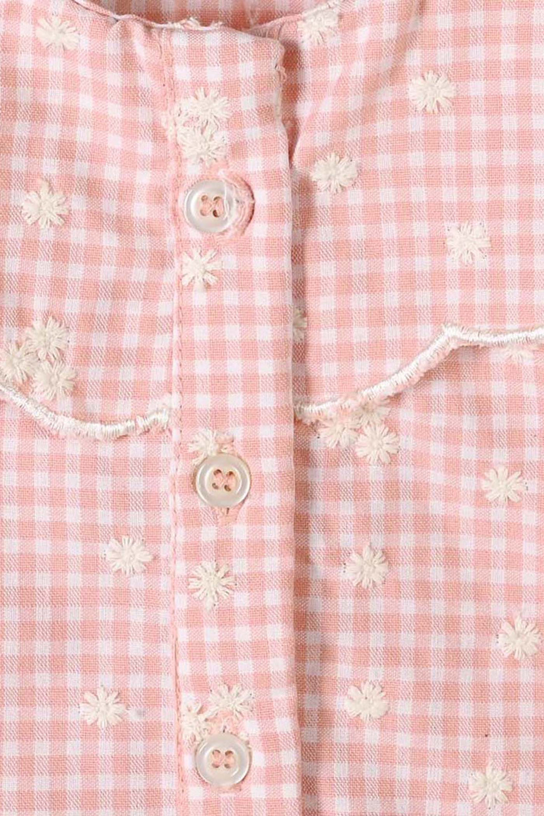 Infant Girls Yarn Dyed Emb Top Floral Check - Peach