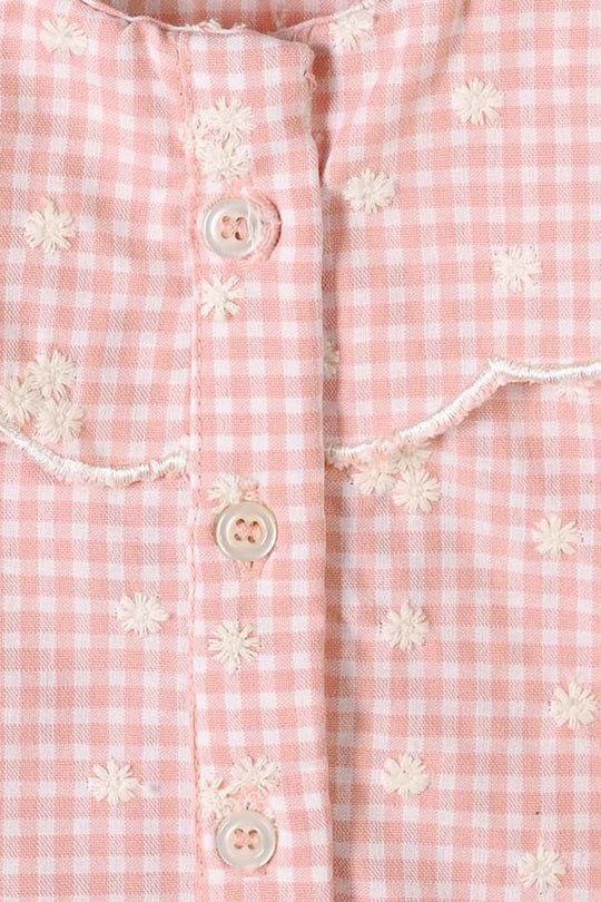 Infant Girls Yarn Dyed Emb Top Floral Check - Peach