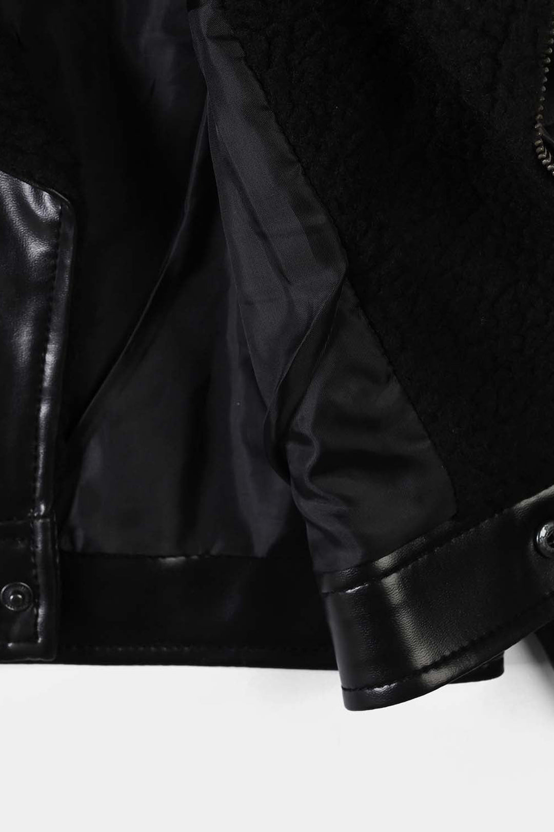Boys PU Jacket Sherpa Collar - BLACK
