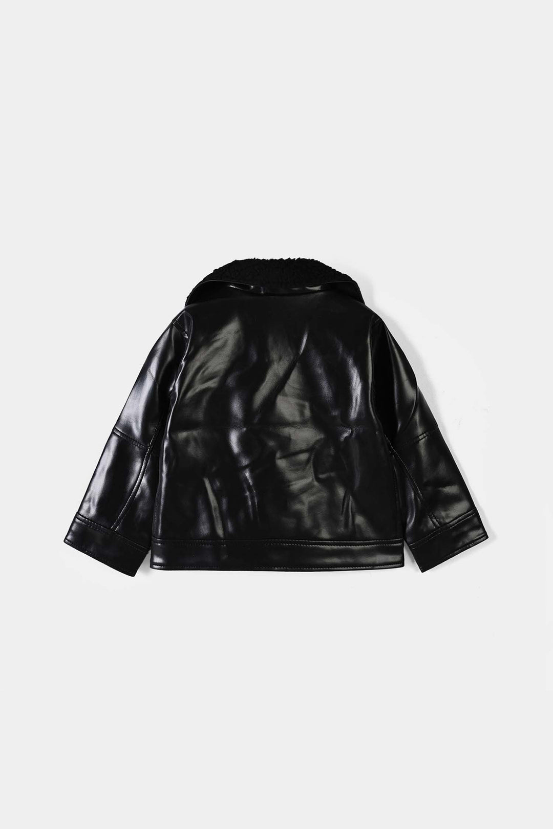 Boys PU Jacket Sherpa Collar - BLACK