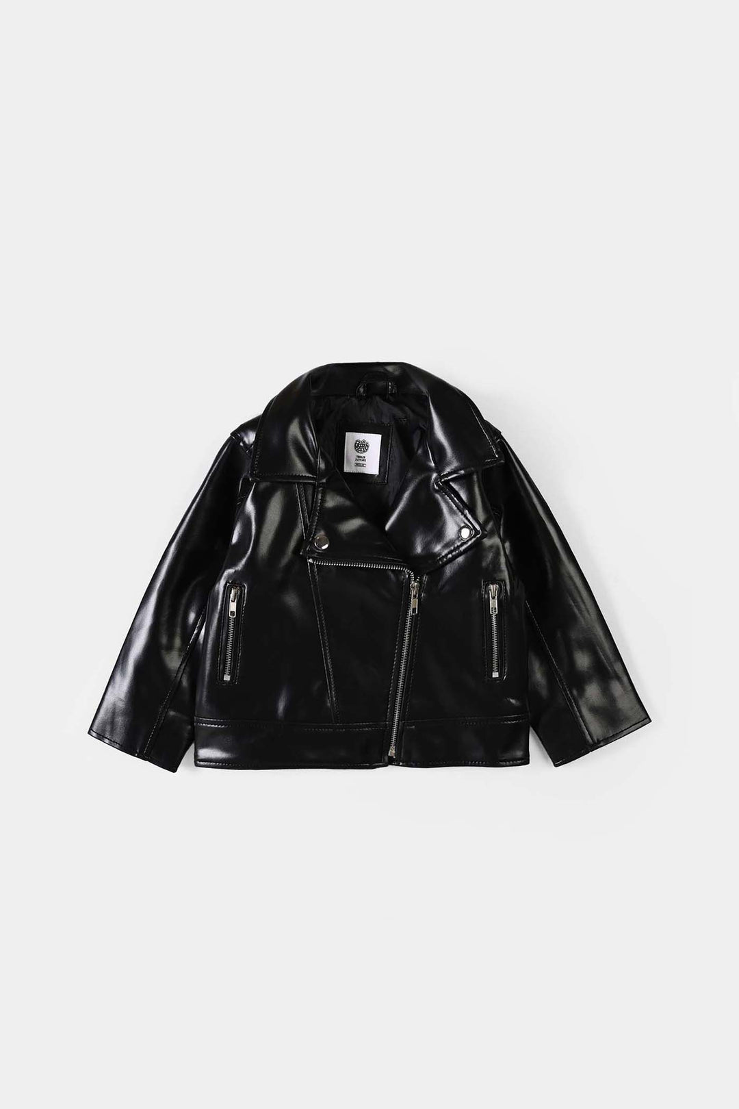 Girls PU Jacket Pu Lapel - BLACK