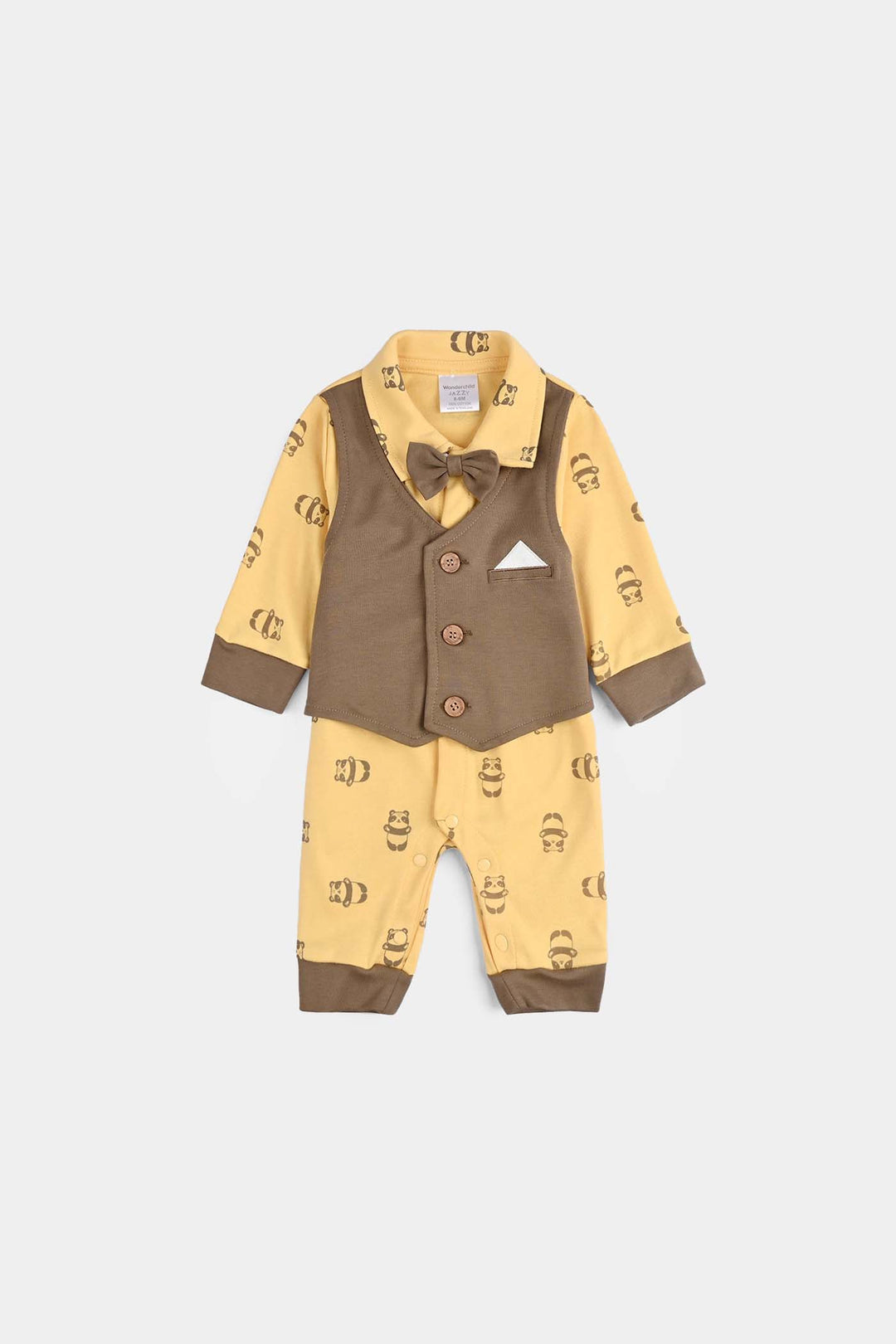Infant Boys Cotton Interlock Romper-Brown/Yellow