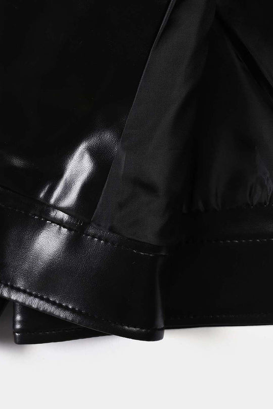 Girls PU Jacket Pu Lapel - BLACK