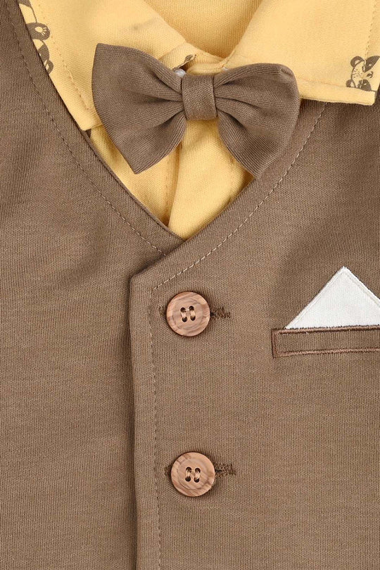 Infant Boys Cotton Interlock Romper-Brown/Yellow