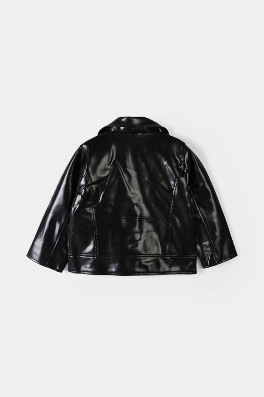 Girls PU Jacket Pu Lapel - BLACK