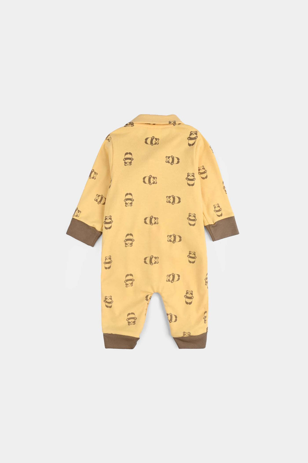 Infant Boys Cotton Interlock Romper-Brown/Yellow