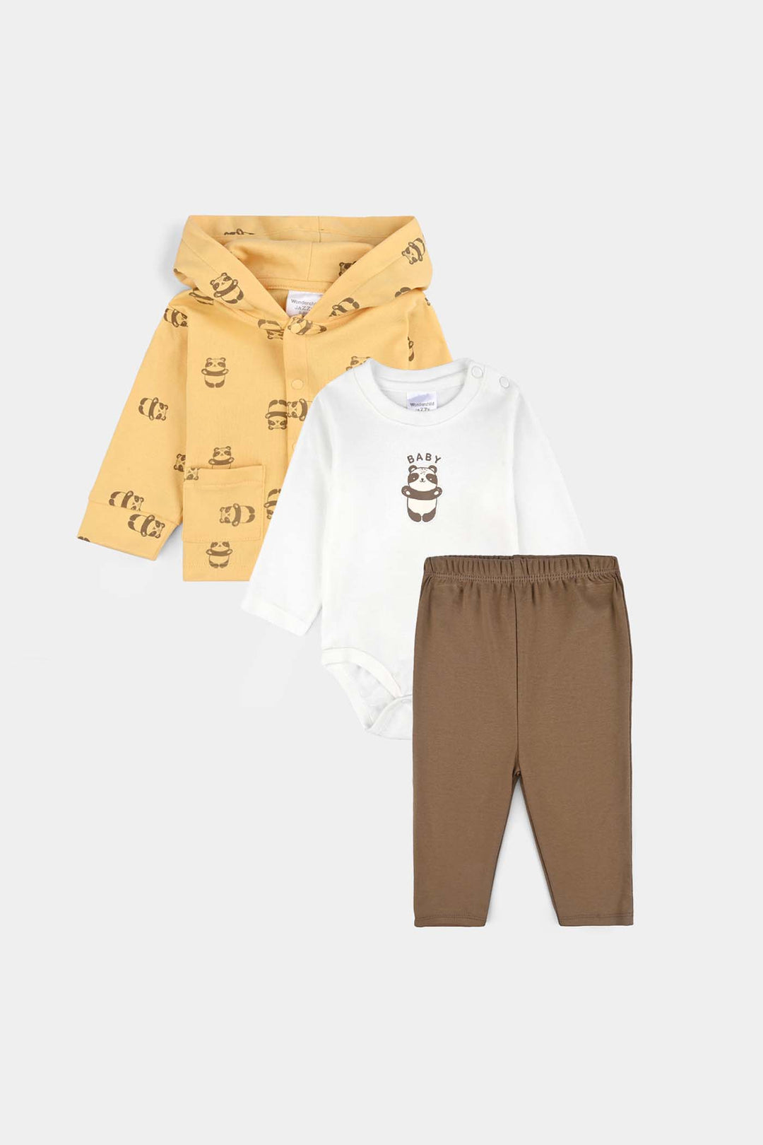 Infant Boys Cotton Interlock 3 PC Set-Yellow/White/Brown
