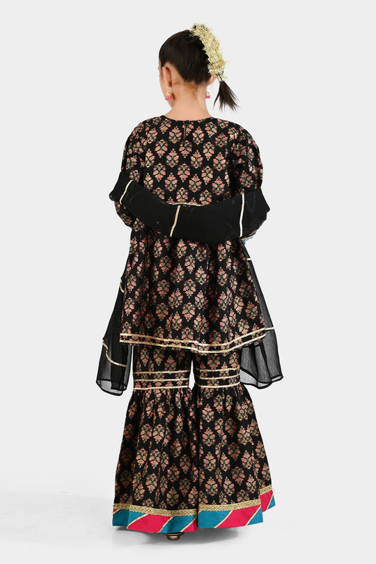 Girls Raw Silk 3Pcs (Gulzar-E-Noor) - Black