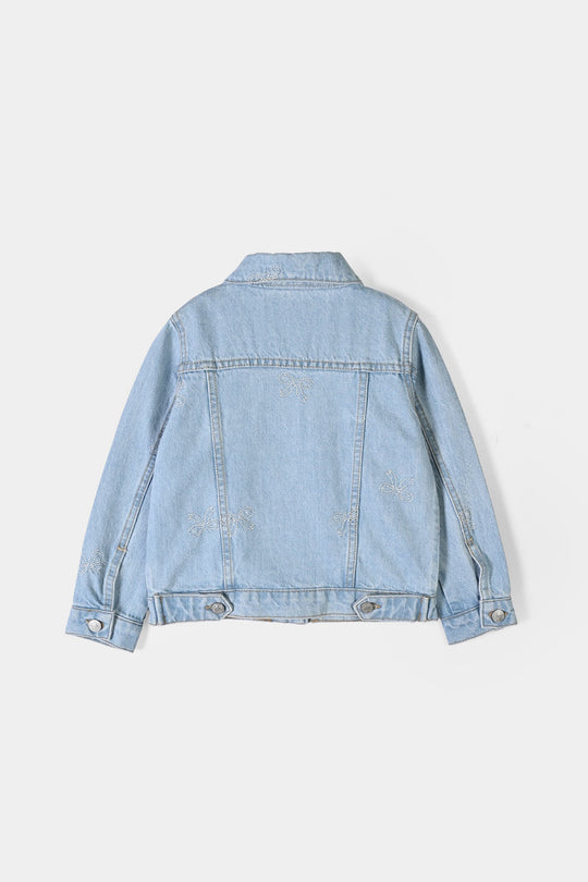 Girls Denim rigid Woven Jacket Bow-LT.Blue