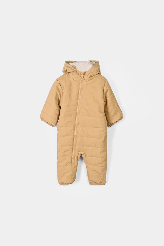 Infant Girls Puffer Romper Hooded Baby - BROWN