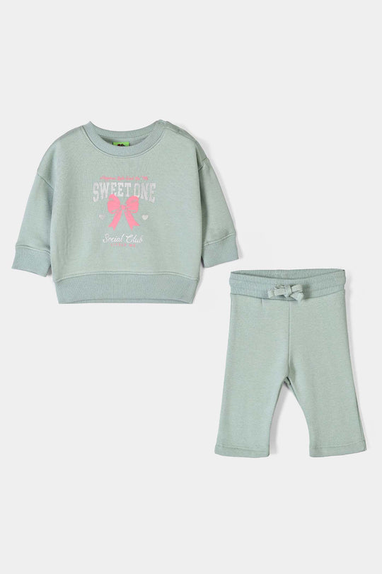 Infant Girls Fleece 2 Piece Suit Little Me - Sage Green