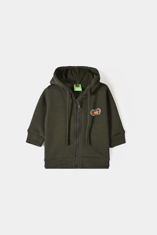 Infant Boys Fleece Knitted Jacket Skates - Olive Green