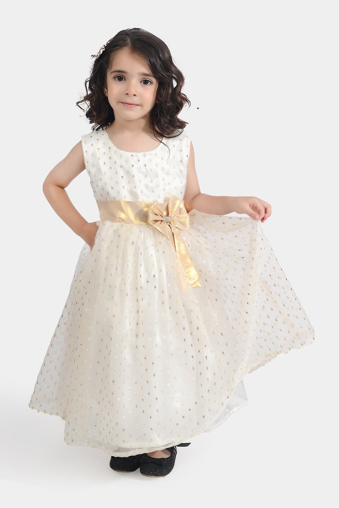 Girls Organza Fancy Frock Grace-White Gold
