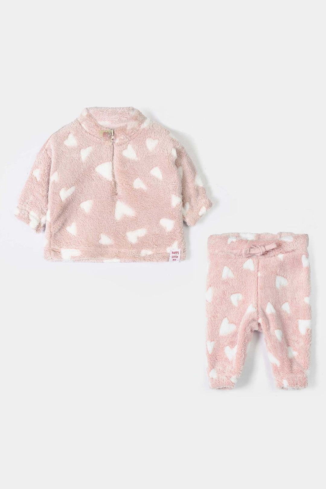 Infant Girls Sherpa 2Pcs Suit Little Hearts - PINK
