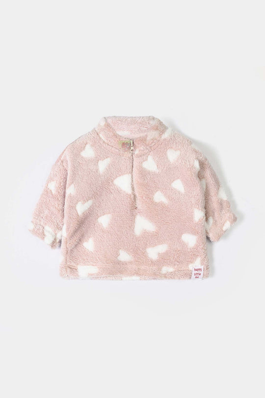 Infant Girls Sherpa 2Pcs Suit Little Hearts - PINK