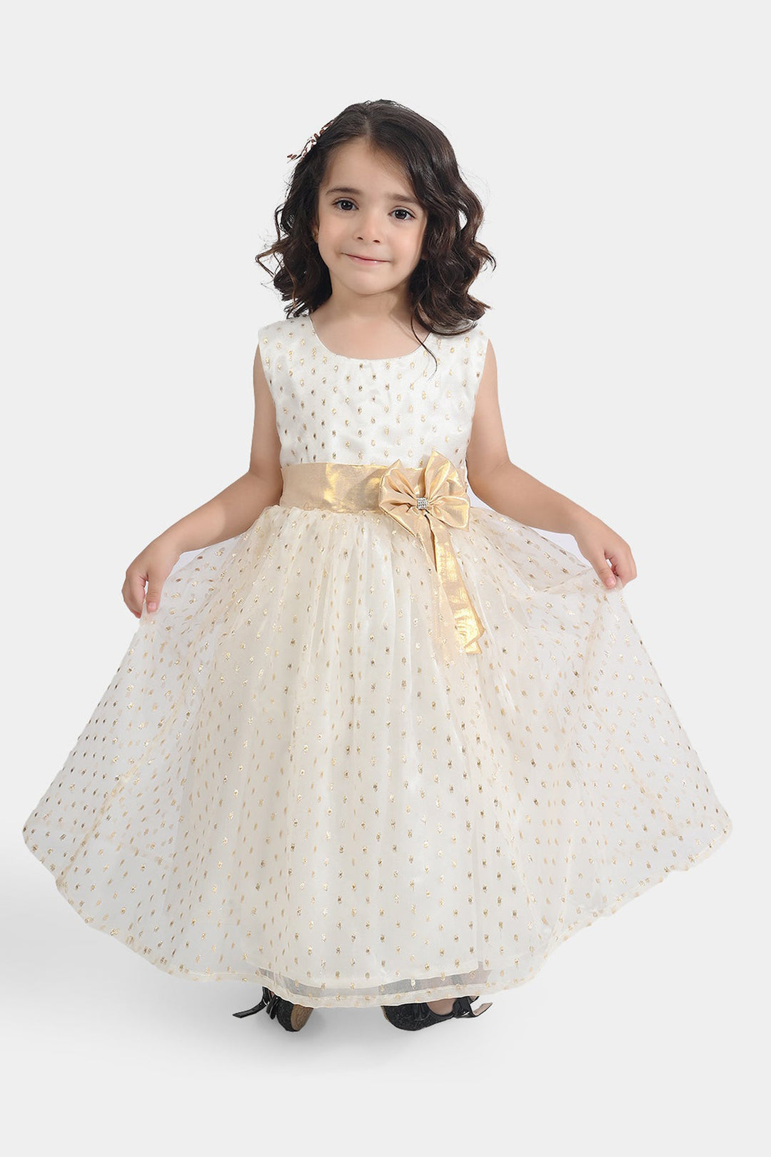 Girls Organza Fancy Frock Grace-White Gold