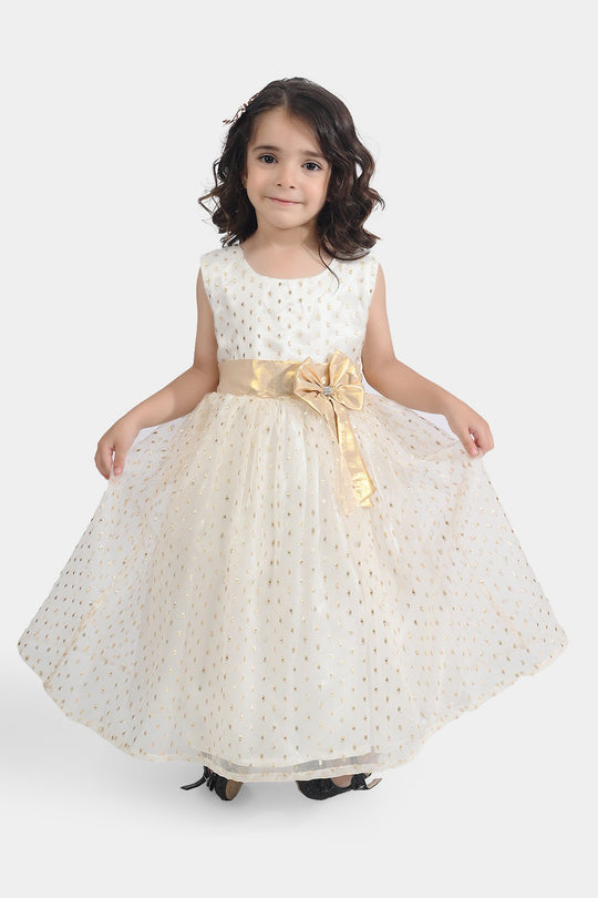 Girls Organza Fancy Frock Grace-White Gold