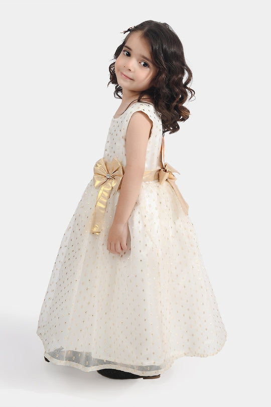 Girls Organza Fancy Frock Grace-White Gold