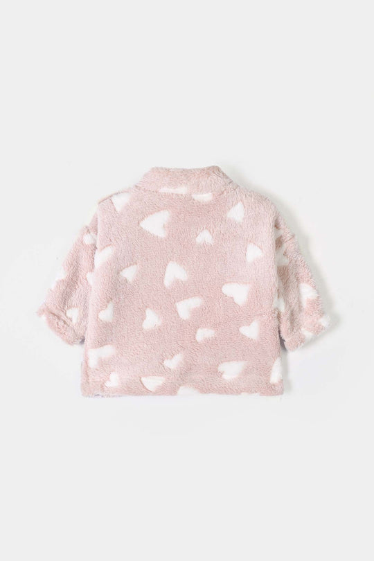 Infant Girls Sherpa 2Pcs Suit Little Hearts - PINK