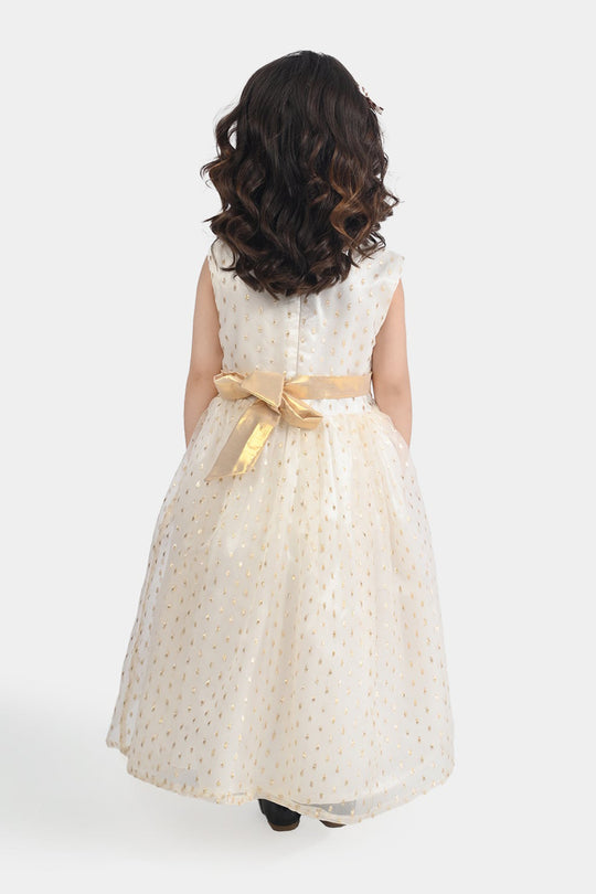 Girls Organza Fancy Frock Grace-White Gold